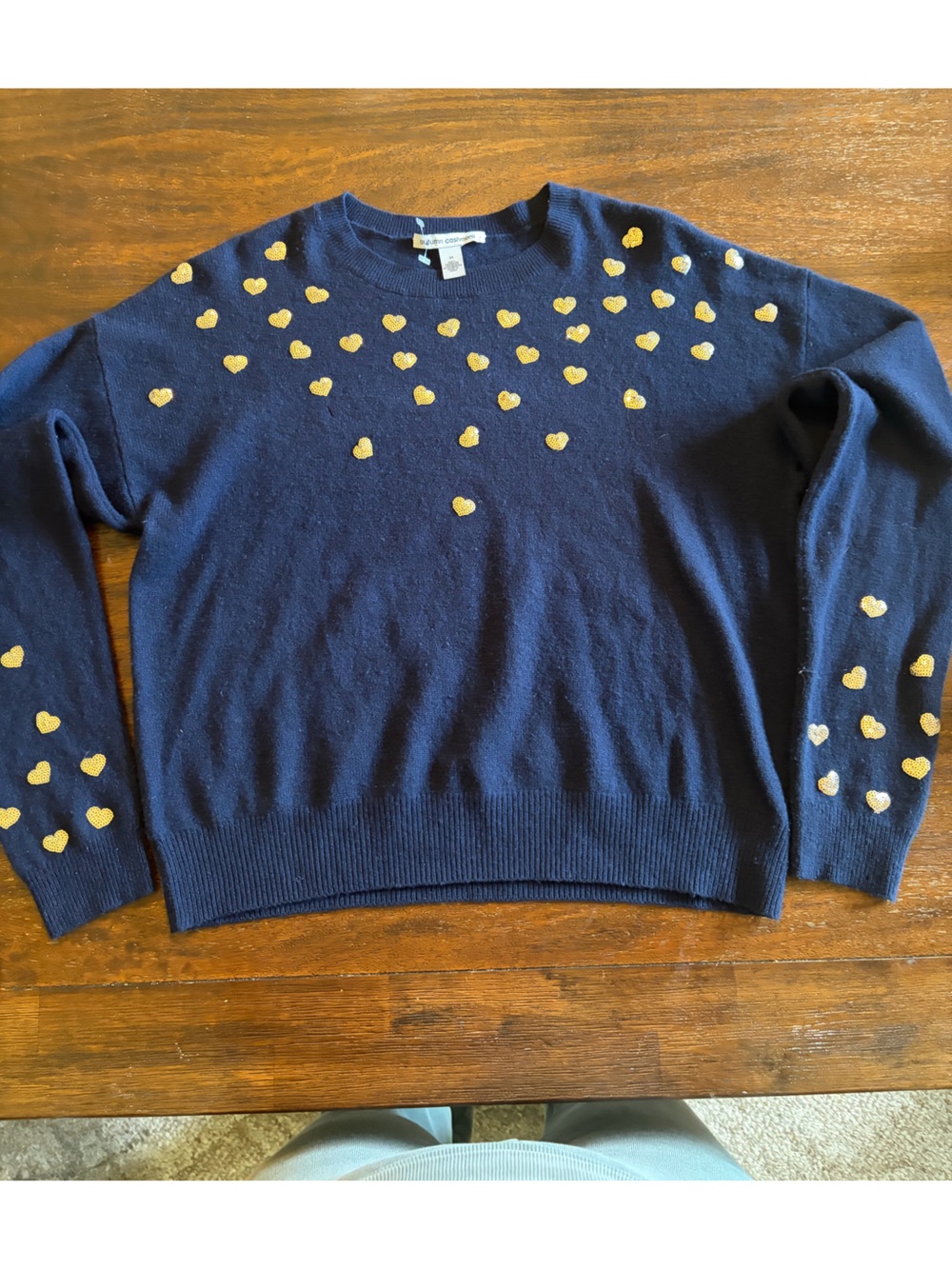 Autumn Cashmere Navy Gold Sequin Heart Sweater Size Medium
